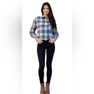 NEW Untuckit Volnay Plaid Button Down Western Shirt, Blue & Gray, Sizes 0 & 4